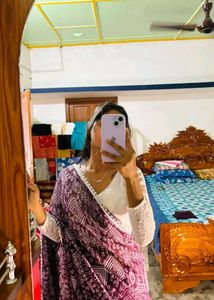 Elegant Maroon &amp; White Printed Saree