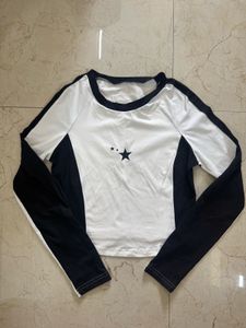 Savana Black &amp; White Star Print Colour Block Crop