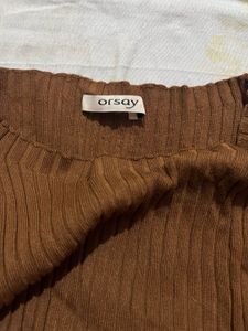 Brown Ribbed Midi Dress | Full Sleeve Elegant Dres