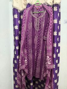 Purple Printed Kurta Set with Dupatta