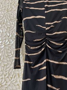 Chic Black &amp; Beige Striped Mesh Dress