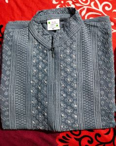 GREY EMBROIDERY KURTA PANT SET