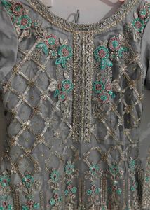 Elegant Embroidered Gray Ethnic Dress