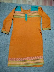 Orange Cotton Kurti with Accents