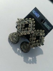 Silver Tone Oxidised Jhumka