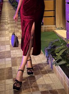 Elegant Velvet Cold Shoulder Maxi Dress