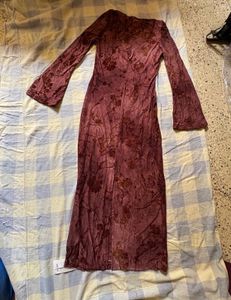 Burgundy Floral Bell Sleeve Maxi Dress
