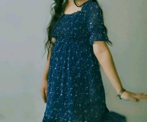 Navy Floral Print Midi Dress