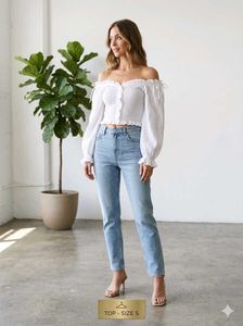 White Smocked Crop Top with Ruffles