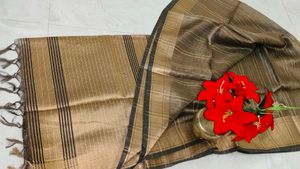 Elegant Striped golden black Saree