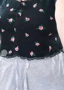 Floral Print Top with Lace Trim