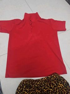 Girls' Red Top &amp; Leopard Print Pants Set