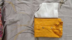 Kids Yellow Kurta White Pyjama