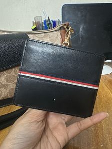 Benetton Black Wallet with Striped Detail