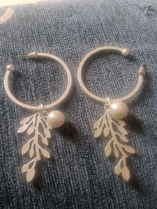 Elegant Leaf & Pearl Hoop Earrings