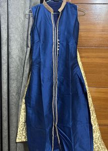 Elegant Royal Blue &amp; Gold Ethnic Dress