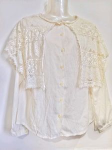Women's Ivory Button-Front Blouse with Lace Cape