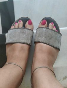 Sparkly Silver Slip-On Sandals