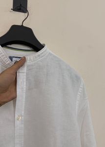 Zara White linen blend Band Collar Shirt
