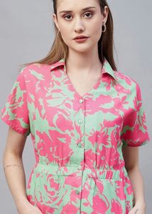 Chic Floral Print Button-Up Dress
