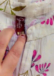 White Kurta with Pink Floral Print and Dupatta