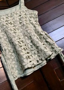 Faballey Green Lace Strappy Belted Peplum Top