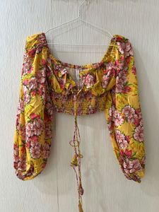 Yellow Floral Smocked Crop Top