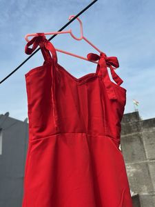 Red Ruffle-Hem Sundress