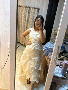 Elegant Ruffled Cream Maxi Dress