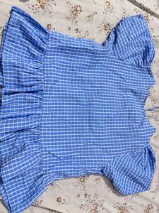 Blue Gingham Peplum Top