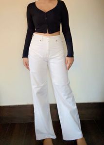 H&amp;M White Wide Leg Jeans