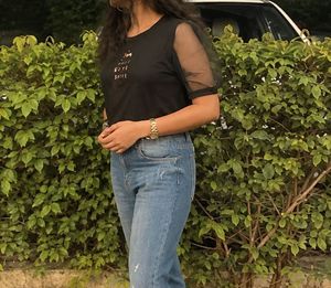 Sheer Sleeve Black Top