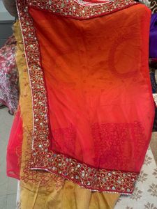 Elegant Red Pinkish Embroidered Saree