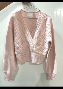 Chic Pink Cable Knit Wrap Sweater