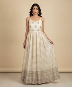 Elegant Cream Ethnic Gown with Swan Embellishments
