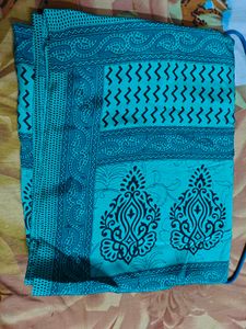 Teal Saree with Black Block Print