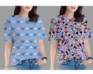 Cute Cartoon & Butterfly Print T-Shirts (2 Pack)
