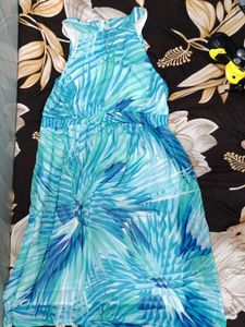 Stunning Blue Tropical Print Dress