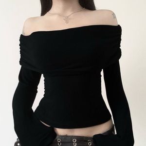 Chic Black Off-Shoulder Long Sleeve Top