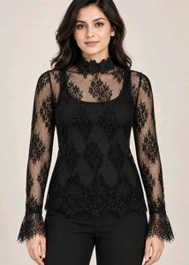 Elegant Black Lace Top with ribbed innerwear