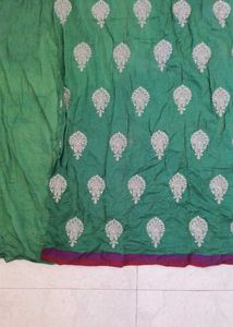 Green Cotton Embroidered Dress Material