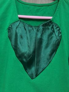 Branded Green Puff Sleeve Top with Heart Detail
