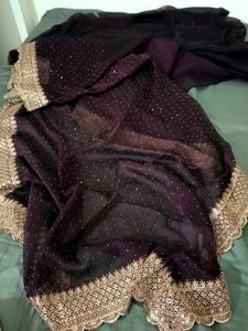 Deep Plum Fancy Saree with Designer Blouse Piece