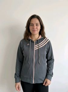 Adidas Grey &amp; Pink Zip-Up Hoodie