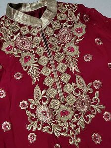 Embroidered Red Sharara Pants