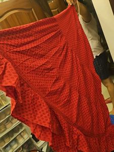 Red Block Print Lehenga Choli Set