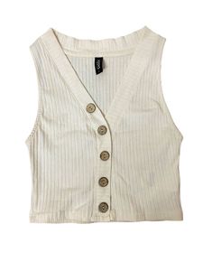 Cream Ribbed Button-Up Crop Top