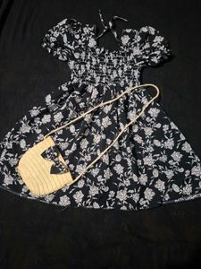 Cute Floral Print Puff Sleeve Dress