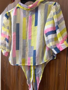 Sheer Striped Tie-Up Top