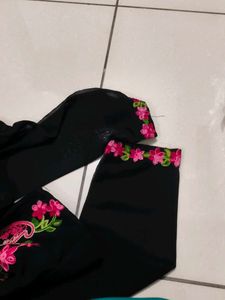 Black Kurta Set with Pink Embroidery